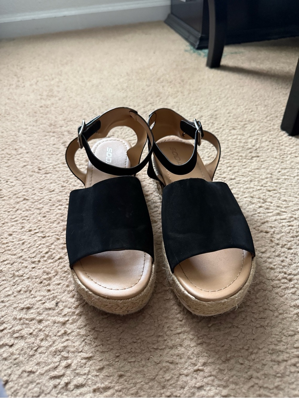 Soda Black Espadrille Platform Sandals with Ankle Strap
